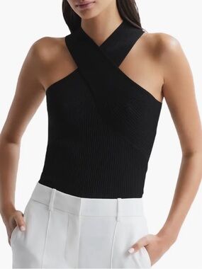 NWT Reiss Lily Ribbed Knit Sleeveless Halter Top L